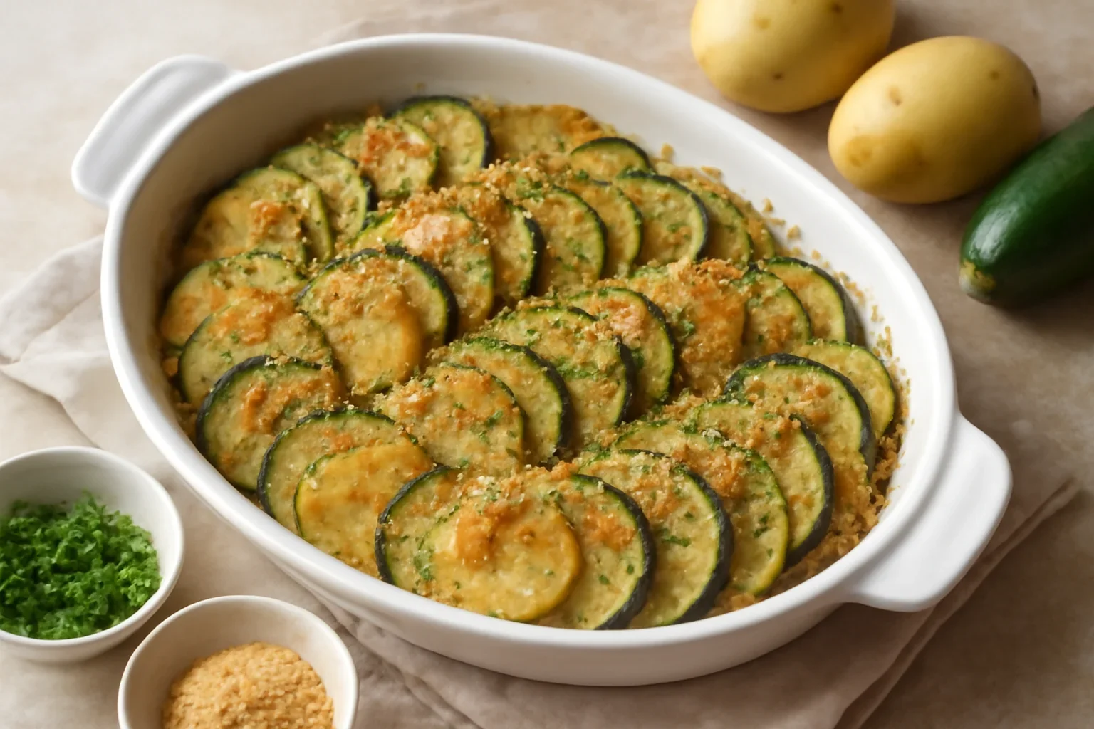 Cartofi cu dovlecei gratinati la cuptor